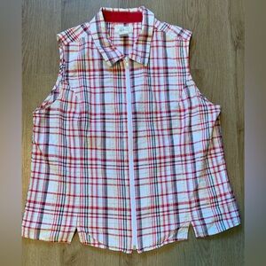 Vintage red checkered plaid zip up collared vest Christopher & Banks fits med LG